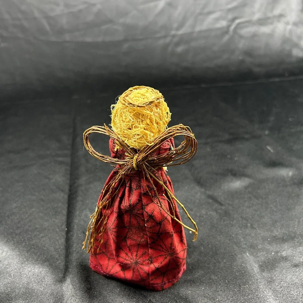 Primitive Angel Doll Rustic Red Patchwork Christmas Tree Topper Tabletop Decor